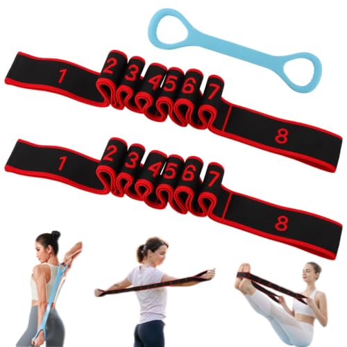 8-Section Elastic Training Band, 3 PCS Elastic Yoga Stretching Strap, Professional Resistance Bands, Exercise Bands Set for Pilates, Rehabilitation and Yoga