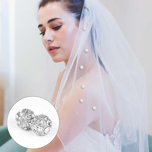 XIHIRCD 10 Sets Silver Wedding Veil Weights, Magnetic Pearls Double Sided Pearl Magnets Artificial Pearls Magnetic Button Strong Hijab Magnets for Wedding Dress Clothes Bridal Accessories