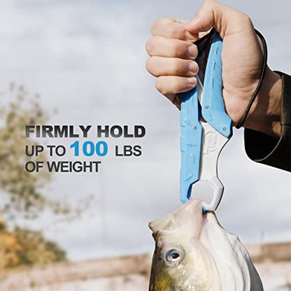 7.5'' Floating Fish Gripper, Fishing Grabber | Catfish Mouth Pliers, Caught Bass Holder, Fish Scale Hook Clamp, Saltwater Lip Grip Tool with Lanyard, Gifts for Men - color: Blue-white
