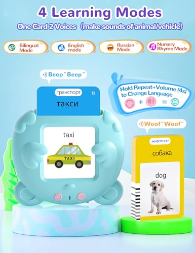 Russian and English Talking Flash Cards for Kids, 510 Sight Words Bilingual Toys for Toddlers, Autism Pocket Speech Therapy Toys, Russian Language Learning Audible Flashcards - size: 510-Russian&English(blue)