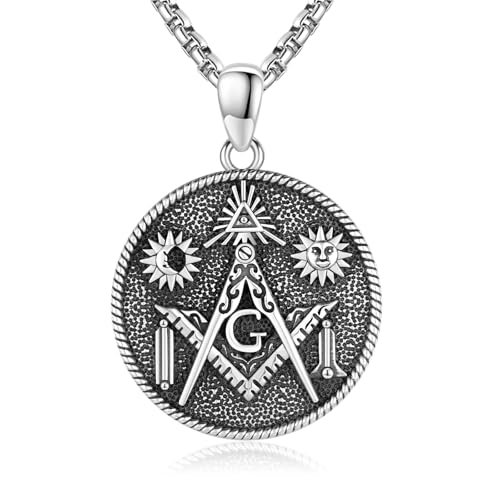 Coexist Necklace 925 Sterling Silver Yin Yang/Star of David Pendant World Religions Harmony Necklace Religion Jewelry Gift for Men - style: Masonic