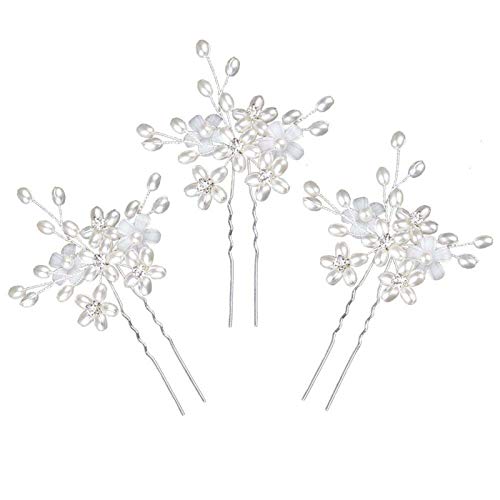 Elegant Pearl Wedding Hair Pins, Pack of 3 (Silver) - color: Silver