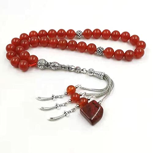 Tasbih Natural Red Agate Gemstone misbaha with Rainbow Stone Pendant Islamic Accessories on Hand (8mm x 33 Beads) - size: 8mm x 33 beads