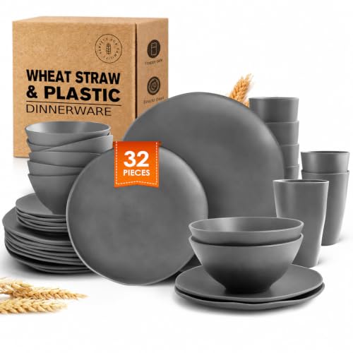 Teivio 32-Piece Plates and Bowls Sets for 8, Irregular Gray Dinnerware Sets - color: Irregular Gray