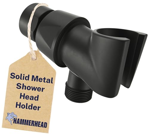 HammerHead Showers® Solid Metal Handheld Shower Head Holder - Matte Black - Adjustable Shower Wand Holder with Universal Wall Hook Bracket and Brass Pivot Ball - Hand Held Shower Head Holder - color: Matte Black
