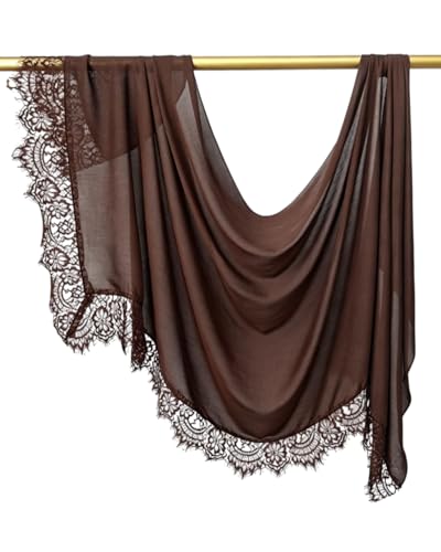 JUMISEE Elegant Floral Lace Hijab Scarf for Women Soft Cotton Head Wrap Instant Hijab Long Scarves Evening Dress Shawl - color: Coffee