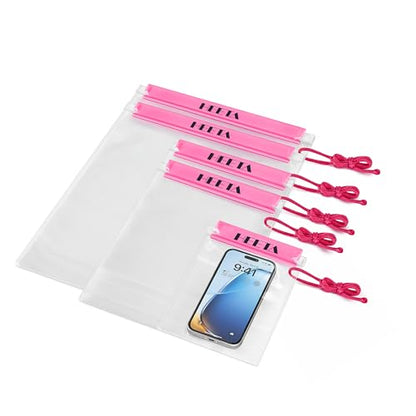 HEETA 5-Pack Clear Waterproof Dry Bag Pouch Document Holder for Phone Maps | Water Tight Case for Camera Document, Screen Touchable for Boating Kayaking Paddle Board Swimming Beach Waterpark Fishing - color: Pink