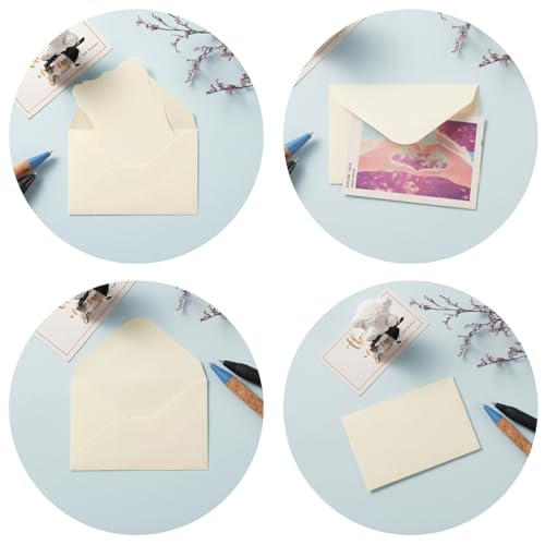 100 Pack Mini Envelopes with Blank Note Cards, Cream Color | 4 x 2.7 Inches, Self-Adhesive, Small Business Card Size - color: Cream