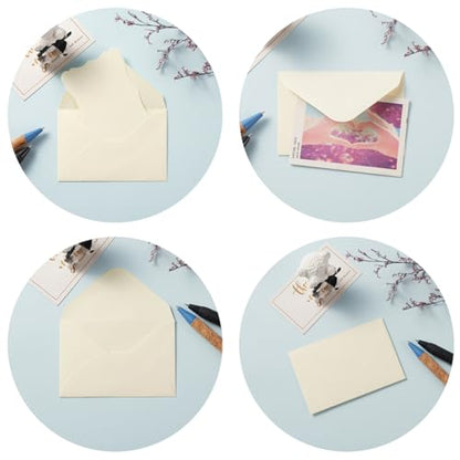 100 Pack Mini Envelopes with Blank Note Cards, Cream Color | 4 x 2.7 Inches, Self-Adhesive, Small Business Card Size - color: Cream