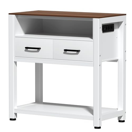 EOSVALO 20-29 Gallon Aquarium Stand with Stable Metal Frame & Power Outlet, Heavy-Duty Fish Tank Stand with Waterproof Mat, 550LBS Capacity Storage Cabinet, White+Brown