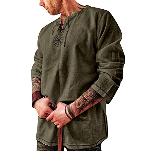 Rela Bota Men's Cotton Shirt Medieval Viking Tunic Renaissance Costume - color: Black Green, size: 3X-Large