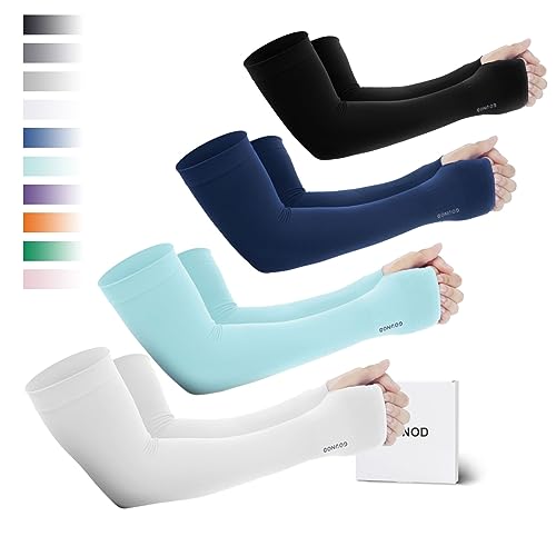 GOUNOD Sun Protection Cooling Arm Sleeves with Thumb Holes - Gardening Outdoors Sports Workouts Sunscreen Arm Sleeves - color: 4 Pairs:1 Pair Black,1 Pair White,1 Pair Dark Blue,1 Pair Light Blue
