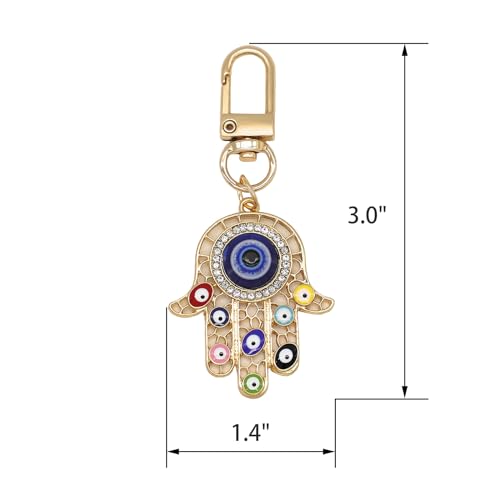 Evil Eye Keychain Hamsa Hand keychain Protection Charm for Men Women Car Key Ring Bag Purse Accessories - color: Gold Multicolor Eyes