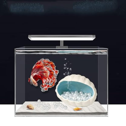 Ceramic Shell Cave with 50 Pearls - Betta Fish & Shrimp Tank Decorative Hideout(Blue + 50PCS Pearl)