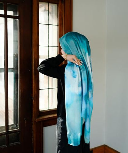 Women's Signature Lux Cotton-Modal Hijab Scarf. Soft, Breathable, Lightweight Wrap or Shawl for Modest Everyday Fashion - color: Ocean Mirage