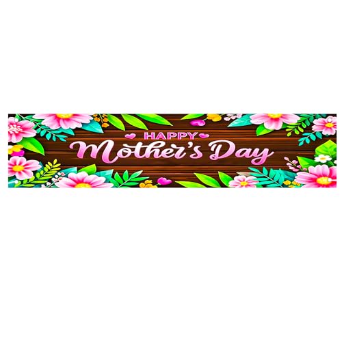Mother's Day Banner 78 x 17 in Floral Wood Sign Party Backdrop - color: Colorful Banner#01