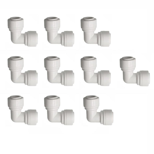 Malida 3/8 OD Tube Elbow Union Quick Connector for RO Water,10pack | Food-grade POM clip-free plug-in design. fitting offers stable sealed steering for home water filter and ice maker pipelines. - color: 3/8" Elbow type