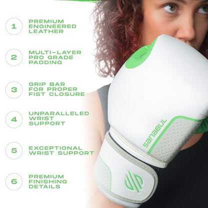 Sanabul Hyperstrike Boxing Gloves for Women, Kickboxing MMA Muay Thai Gloves, Training Sparring Punching Heavy Bag. - color: Green/White, size: 12 oz