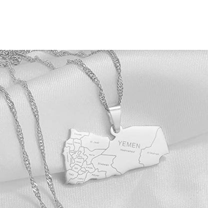 SHOUJIQQ Yemen Map with City Name Pendant Necklace - Men Women Charm Ethnic Hip Hop Country Necklace Choker Jewelry Clavicle - color: White