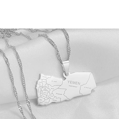 SHOUJIQQ Yemen Map with City Name Pendant Necklace - Men Women Charm Ethnic Hip Hop Country Necklace Choker Jewelry Clavicle - color: White