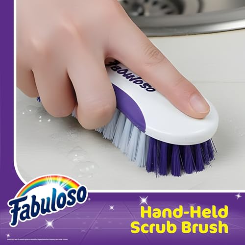 Fabuloso Compact Hand Scrub Brush, White and Purple, 6 Inch | Easy-grip rubber texture with firm bristles for kitchen, bathroom, tile, and baseboards - size: Hand-Held Scrub Brush