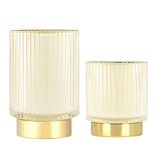 DASITON Makeup Brush holder Organizer,Crystal Cosmetic Makeup Brush Glass Brushes Storage Holder, Vintage Make Up Brush Cup Pen Pencil Holder striped vase(Cream S+L) - color: Cream, size: S+L