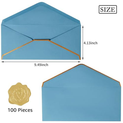 100 Pack #10 Business Envelopes with Gold Stickers, Dusty-Blue - color: Dusty-Blue