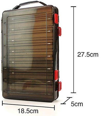 Double-Sided Fishing Lure Hook Tackle Box Visible Hard Plastic Clear Fishing Lure Bait Squid Jig Minnows Hooks Accessory Storage Case Container (Brown 14 Slots) - color: Brown-14 Slots