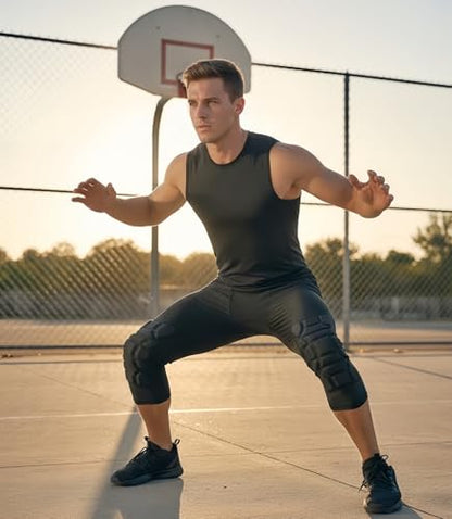Topeter Men's Compression Capri Leggings with Knee Pads & Cup Pocket for Basketball, Running - size: Small