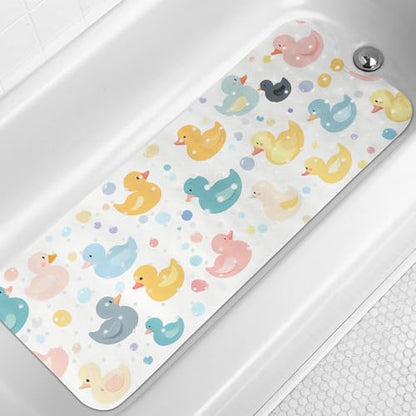 LNOND Bath Mat for Tub for Kids, Toddler Bathtub mat Non Slip, Colourful Cartoon Duck Kids Bath Mats for Bathroom Non Slip with Drain Holes and Suction Cups,Machine Washable (40 X 16 Inch) - color: Cartoon Duck