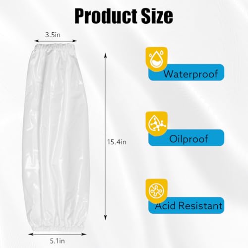 Yzurbu 2 Pairs Arm Sleeves Covers, Soft Waterproof Oil-proof Sleeves Protector for Arm with Elastic on Cuffs - color: White - 2 Pairs