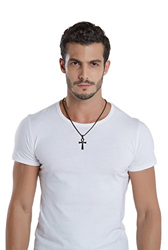 REVEMCN Reve Stainless Steel Coptic Ankh Cross Religious Pendant Necklace for Men Women, 20-24 Inches Chain - style: Black Tone: 22'' Rolo Chain