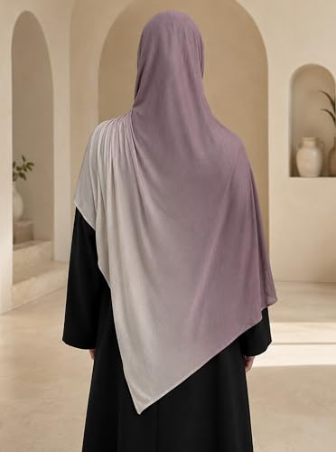 Premium Stretch Cotton Gradient Scarf for Women, Soft Jersey Wrap Shawl, Lightweight Ombre Hijab for Everyday Wear - color: Mctlo2537-brown