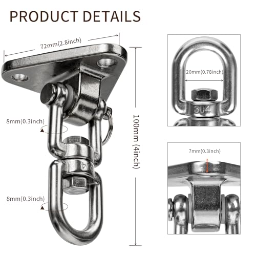 Stainless Steel Swing Hanger Heavy Duty 180°+360° Swivel Swing Hook Swing Hardware Kit for Yoga Swing Hammock Chair Porch Swing Sets Heavy Punching Bag 1500 LB Capacity - size: 3 Holes-2