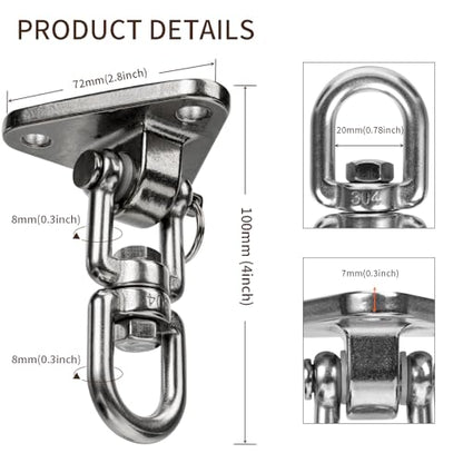 Stainless Steel Swing Hanger Heavy Duty 180°+360° Swivel Swing Hook Swing Hardware Kit for Yoga Swing Hammock Chair Porch Swing Sets Heavy Punching Bag 1500 LB Capacity - size: 3 Holes-2