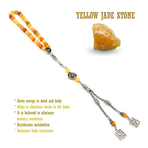 Stylist Prayer Beads (8 mm-33 Beads) Tesbih-Tasbih-Tasbeeh-Misbaha-Masbaha-Subha-Sebha-Sibha-Rosary-Worry Beads (Yellow Jade Stone) - color: Yellow Jade Stone