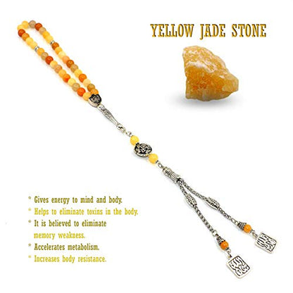 Stylist Prayer Beads (8 mm-33 Beads) Tesbih-Tasbih-Tasbeeh-Misbaha-Masbaha-Subha-Sebha-Sibha-Rosary-Worry Beads (Yellow Jade Stone) - color: Yellow Jade Stone