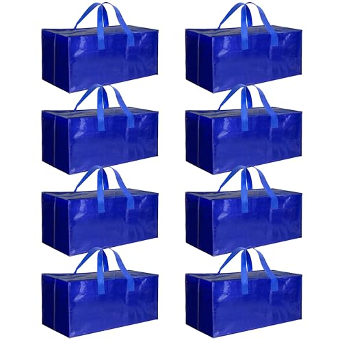 HealSmart 8 Pack Extra Large Moving Bags with Zippers & Carrying Handles, Heavy-Duty Storage Tote Moving Boxes for Dorm Room Essentials Storage Bags, Blue - color: Blue, size: 8-Pack, style: Backpack Straps