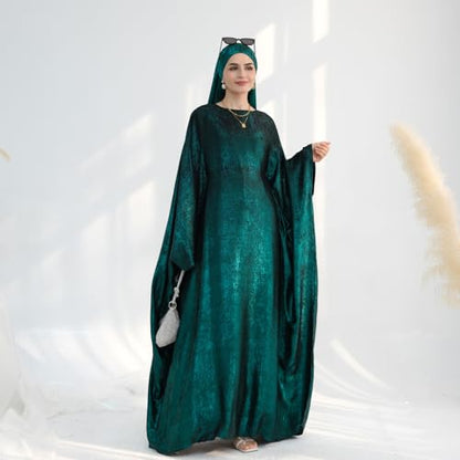 ODIZLI Abayas For Women Muslim Metallic Shiny Hijab Prayer Dress Arabic Kaftan Dubai Turkey Islamic Dress - color: Dark Green, size: 1