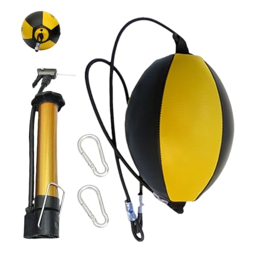 Reflex Boxing Ball, Punching Bag Set, Double End Feature Training Equipment, Pu Leather Ball with Carabiners and Headband, Speed and Reaction Hand Eye Exercise, Home Gym Use for Boxing 12x12 Inches - color: Yellow
