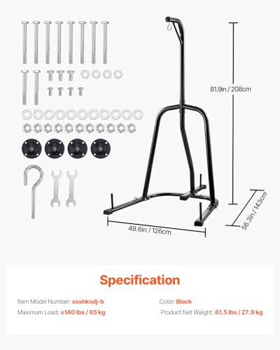 VEVOR Punching Bag Stand, Steel Heavy Duty Workout Training Equipment, Adjustable Height Boxing Punching Stand with Weighted Base, Holds Up to 140 lbs, Freestanding Sandbag Rack for Home Gym Fitness - style: Standard Punching Bag Stand