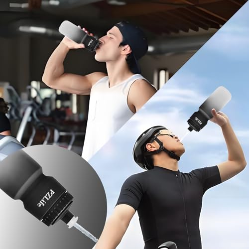 2 Pack Bike Water Bottle, BPA Free 24oz Cycling Water Bottles,Leak proof, with Capacity Scale Pull Top Lid, Reusable Sport Squeeze Water Bottle, for Bicycle, Gym,Running - color: y-Blue+black