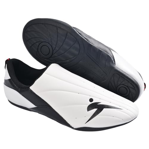 Taekwondo Karate Martial Arts Shoes, Lightweight and Breathable Boxing Shoes for Kids Youth Adult, Unisex - color: White & Black, size: 5