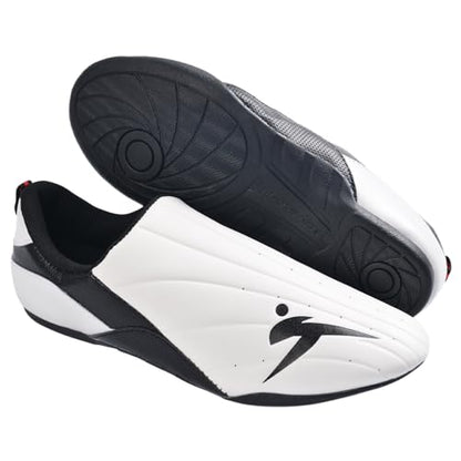 Taekwondo Karate Martial Arts Shoes, Lightweight and Breathable Boxing Shoes for Kids Youth Adult, Unisex - color: White & Black, size: 9.5