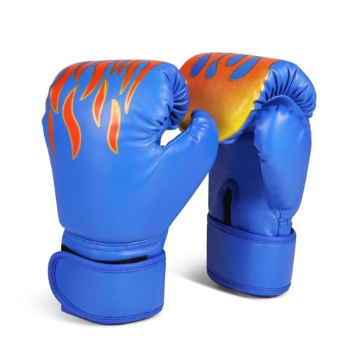 Flexzion Boxing Gloves for Kids 4oz – Training Punching Bag Mitts, Kid Boxing Gloves with Faux Leather & Wrap-Around Wrist Protection for Boys & Girls Ages 3-8 Years - color: Blue Blaze