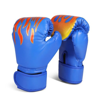Flexzion Boxing Gloves for Kids 4oz – Training Punching Bag Mitts, Kid Boxing Gloves with Faux Leather & Wrap-Around Wrist Protection for Boys & Girls Ages 3-8 Years - color: Blue Blaze