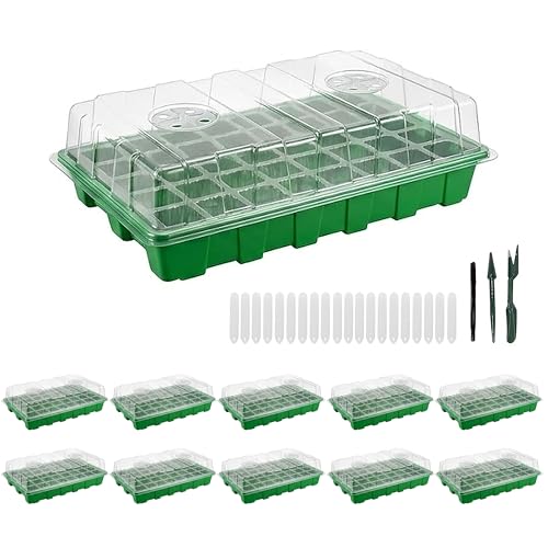 Gardzen 10 Pack 40 Cell BPA Free Seed Starter Tray Kit | Reusable Plant Germination Trays, Adjustable Vents, Sowing Tool, Indoor Gardening Vegetables Herbs Flowers - size: 10-Pack