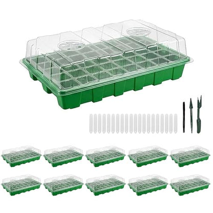 Gardzen 10 Pack 40 Cell BPA Free Seed Starter Tray Kit | Reusable Plant Germination Trays, Adjustable Vents, Sowing Tool, Indoor Gardening Vegetables Herbs Flowers - size: 10-Pack