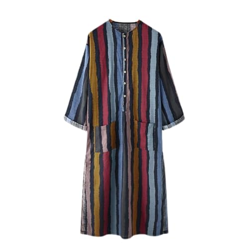 Lu's Chic Men's Kaftan Robe 3/4 Sleeve Long Gown Cotton House Coat Buttons Night Shirt Vintage Thobe Full Length with Pockets - color: Red, size: Small