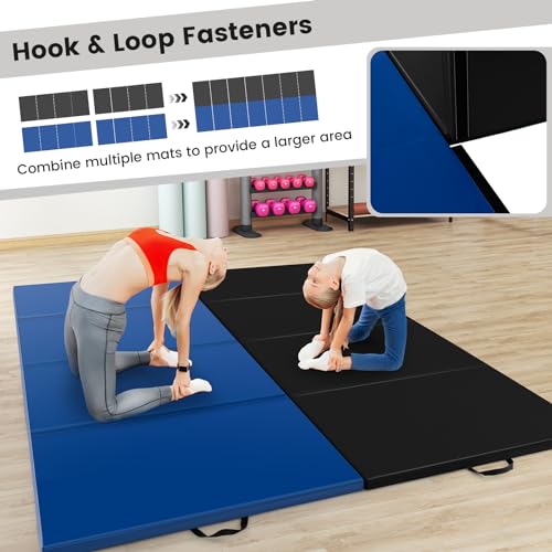 Goplus Folding Gymnastics Mat, 10’ x 4’ x 2’’ Thick Tumbling Mats with PU Leather, Hook & Loop Fasteners, Portable Handles, 4-Panel Exercise Mat for Home Gym Workouts, Yoga - color: Black